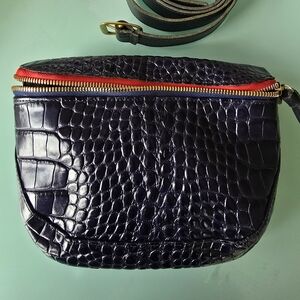 Clare V. Elegant Black Crocodile-Embossed Fanny Pack